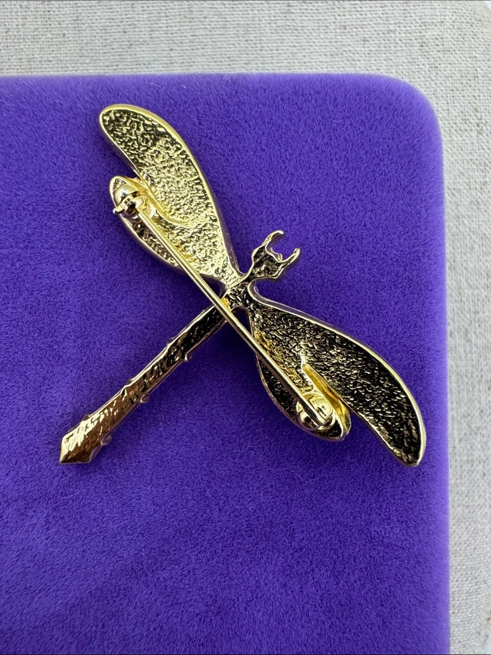 💛 Vintage Gold-Tone Crystal & Pearl Dragonfly Brooch | Nature Lover - Picture 2 of 5